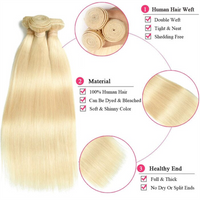 Perismoda 613 Blonde Color Straight Human Hair 3 Bundles with 13x4 Lace Frontal Closure