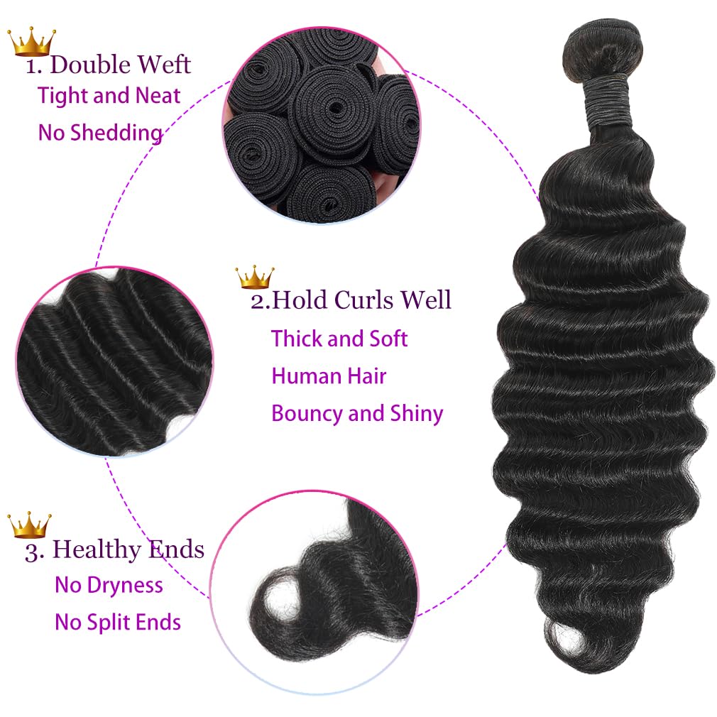 Perismoda Loose Deep Wave Human Hair 3 Bundles Natural Black Color 100% Unprocessed Brazilian Virgin Hair