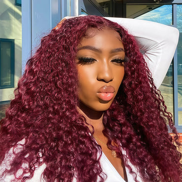 Perismoda 99J Burgundy Deep Wave 7*5 Pre-cut Lace Glueless Wig Human Hair Wigs