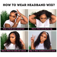 Perismoda Curly Headband Wig Human Hair None Lace Front Wig Machine Made Wigs Glueless Water Wave Headband Wigs