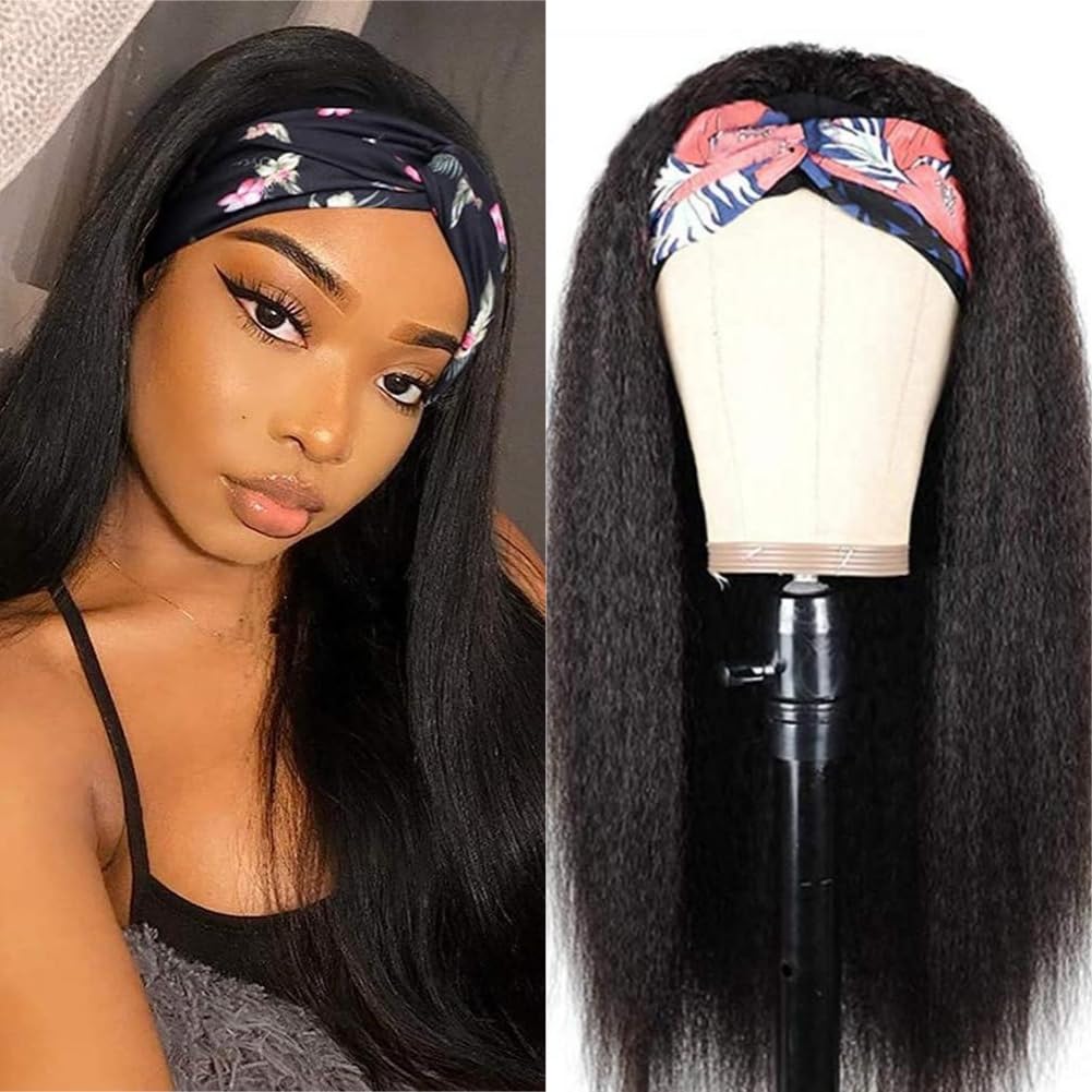 Perismoda Headband Wig Human Hair Yaki Straight None Lace Wig Glueless Headband Wigs