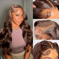 Perismoda Chocolate Brown Color Body Wave Wig 13x4 Lace Front Wig Human Hair
