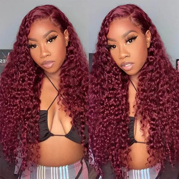 Perismoda Burgundy 99J Deep Wave Wig 13x6 Lace Frontal Wig