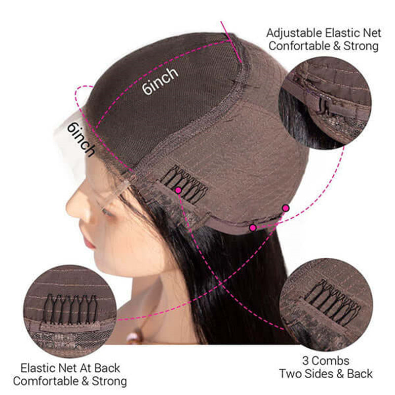 Kinky Straight Transparent Lace Front Wig 6x6 Lace Closure Wigs Human Hair for Black Women 180% Density - Perismoda Hair