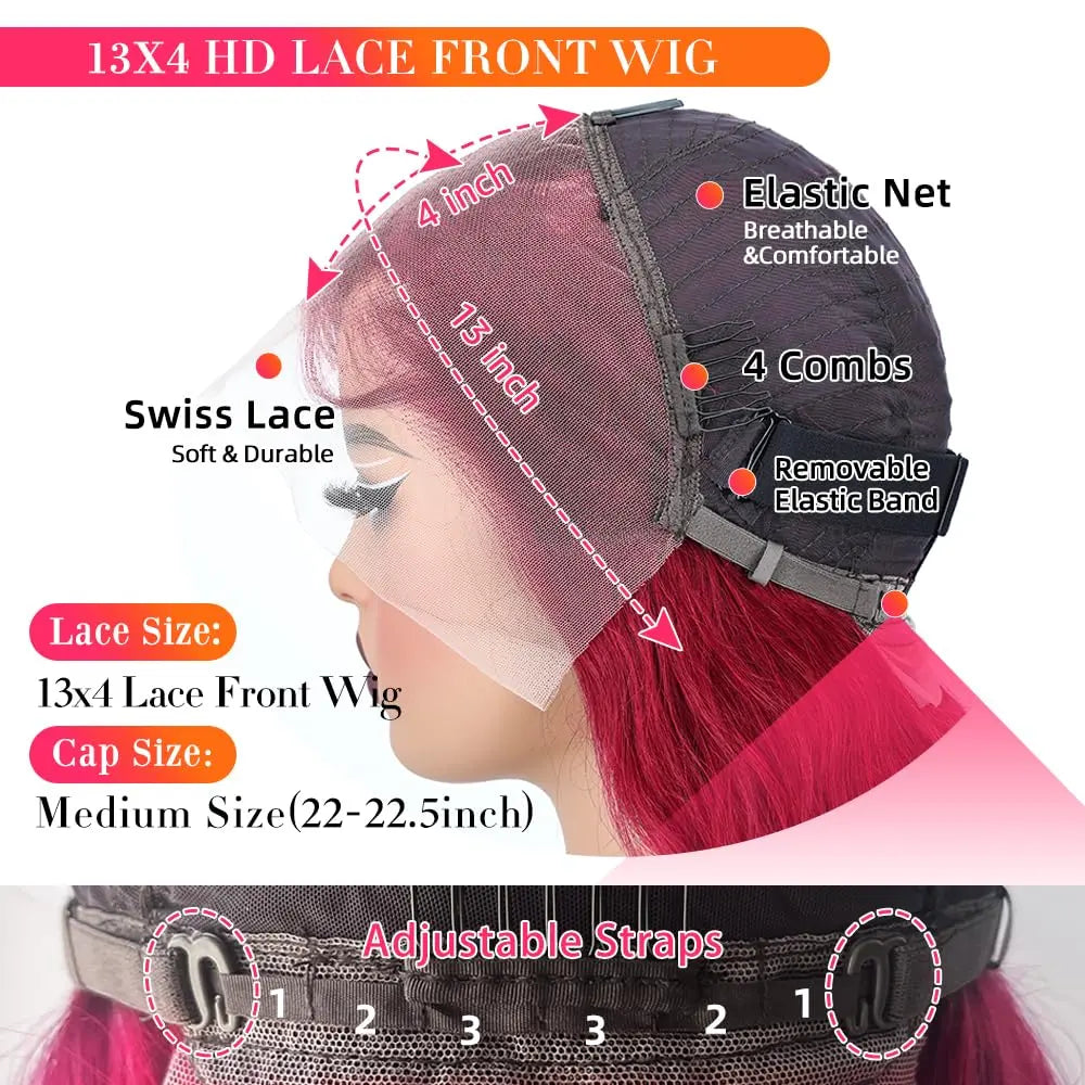 Perismoda Burgundy 99J Straigth Wigs Human Hair 13x4 Lace Front Wig