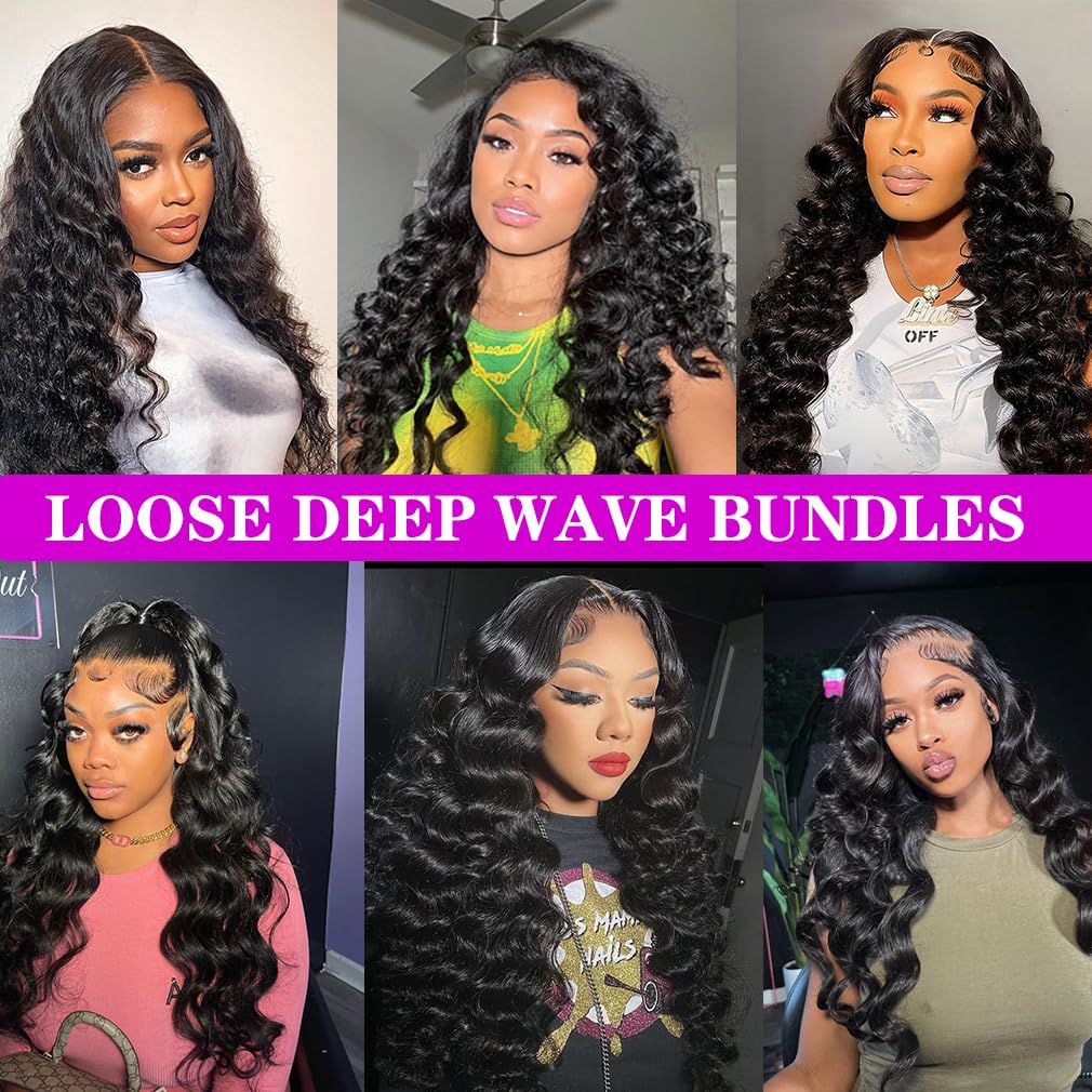 Perismoda Loose Deep Wave Human Hair 3 Bundles Natural Black Color 100% Unprocessed Brazilian Virgin Hair