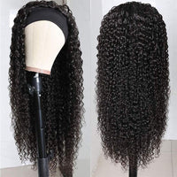 Perismoda Curly Headband Wig Human Hair None Lace Front Wig Machine Made Wigs Glueless Water Wave Headband Wigs