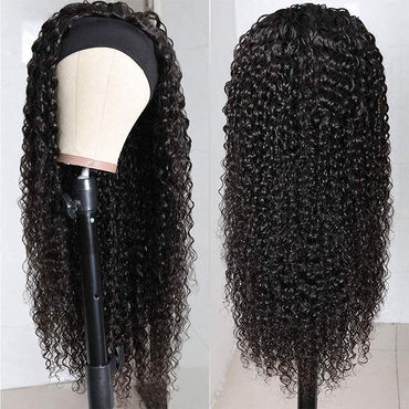 Perismoda Curly Headband Wig Human Hair None Lace Front Wig Machine Made Wigs Glueless Water Wave Headband Wigs