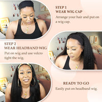 Perismoda Headband Wig Human Hair Yaki Straight None Lace Wig Glueless Headband Wigs