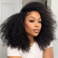 Perismoda 3 In 1 Half Wig Afro Kinky Curl Wear & Go Drawsting Wig No Glue Need Flip Over Half Clip In Wig
