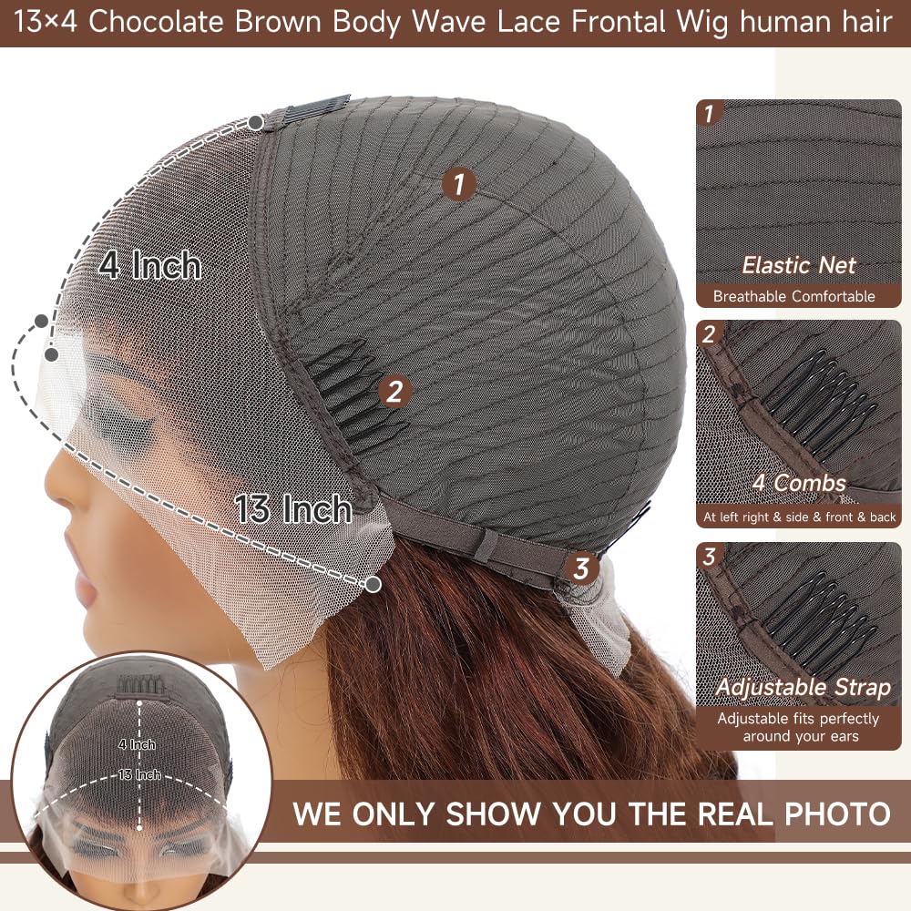 Perismoda Chocolate Brown Color Body Wave Wig 13x4 Lace Front Wig Human Hair