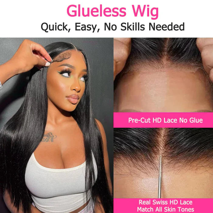 Ready Go Glueless Silky Straight 5X5 Lace Closure Human Hair Wigs Beginner Friendly