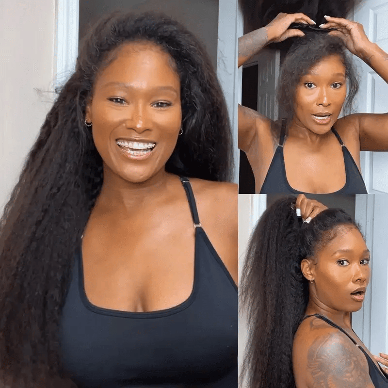 Perismoda 3 In 1  Wear Go Half Wig Invisible Hairline Kinky Straight Flip Over Wig Glueless For Beginner Fridenly