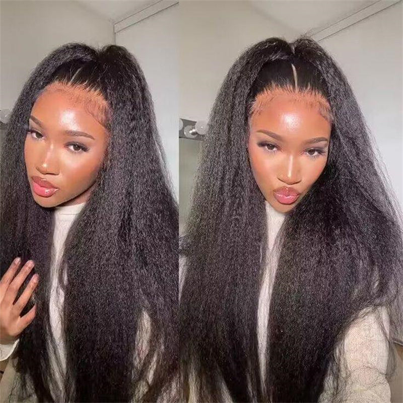 Kinky Straight Transparent Lace Front Wig 6x6 Lace Closure Wigs Human Hair for Black Women 180% Density - Perismoda Hair