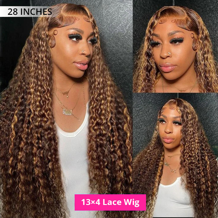Perismoda 300% Density Highlight Curly Wave Transparent Lace Front Wigs Virgin Human Hair 13x4 Frontal Lace Wig For Women