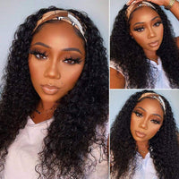 Perismoda Curly Headband Wig Human Hair None Lace Front Wig Machine Made Wigs Glueless Water Wave Headband Wigs