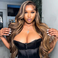 Perismoda Brown Highlight Skin 13x4 Body Wave Lace Front Wig Virgin Hair