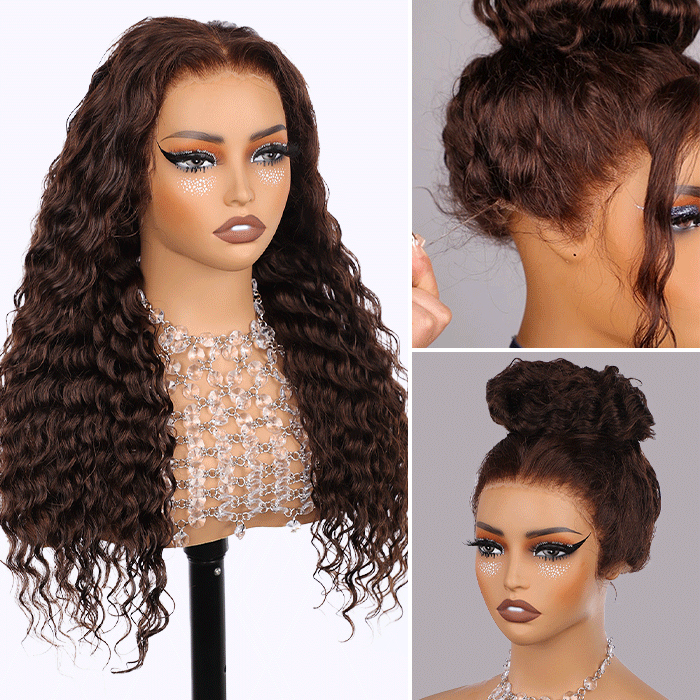 Perismoda Hair #4 Dark Brown Invisible Strap 360 Drawstring 100% human hair Lace wig Bleached Knot Pre-Cut Lace Water Wave Wig