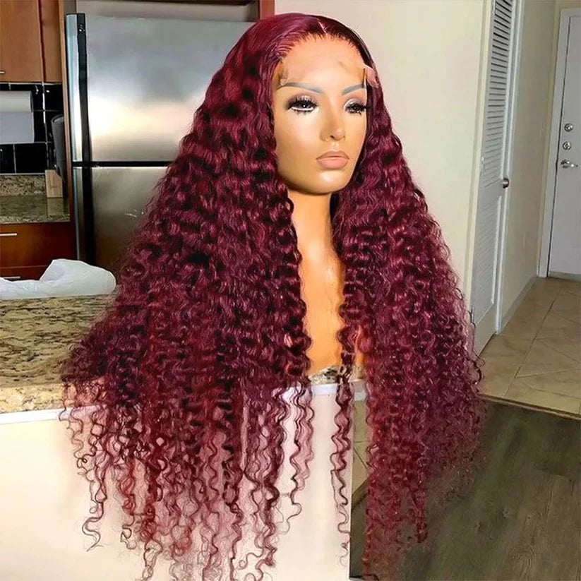 Perismoda Burgundy 99J Deep Wave Wig 13x6 Lace Frontal Wig