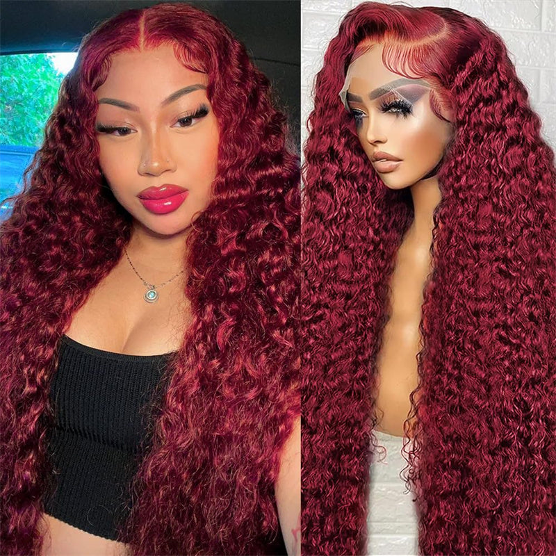 Perismoda 99J Deep Wave 4x4 Lace Closure Wig Pre Plucked HD Transparent Human Hair Wigs 5x5 6x6 Lace