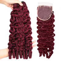 Perismoda #99J Burgundy Burmese Curly 3 Bundles With 4x4 5x5 Lace Closure Human Hair Weave