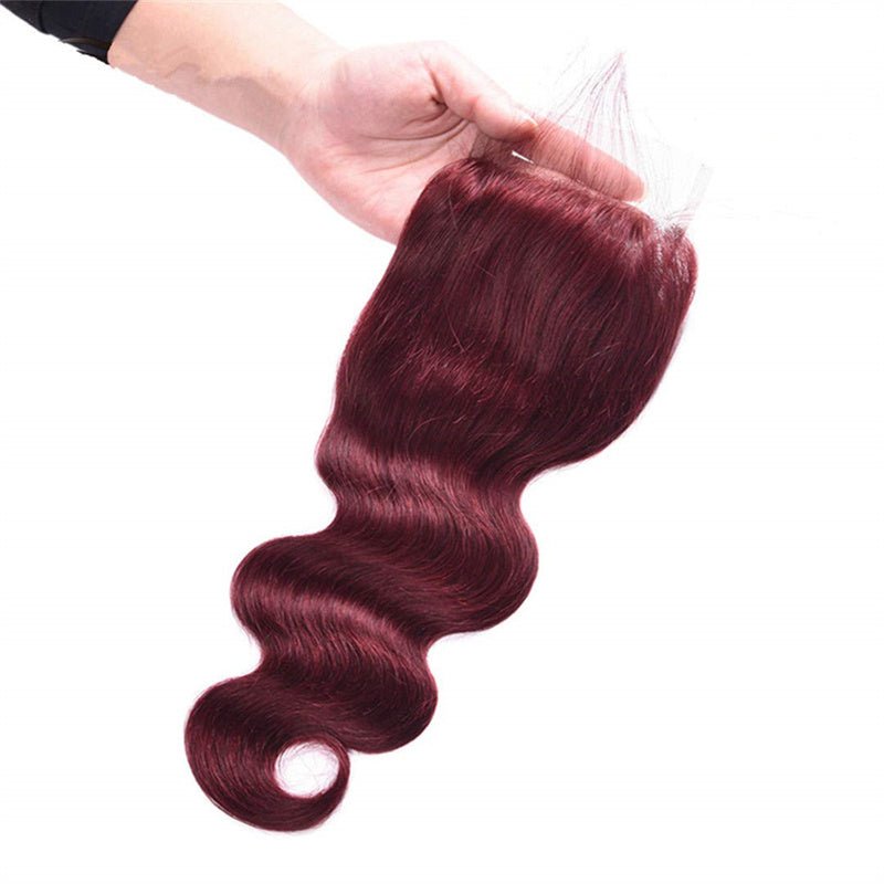 99j Wine Red Color Brazilian Body Wave Hair 3 Bundles With 4x4 Closure Human Hair - Perismoda Hair
