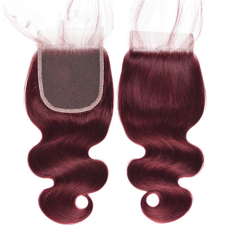 99j Wine Red Color Brazilian Body Wave Hair 3 Bundles With 4x4 Closure Human Hair - Perismoda Hair