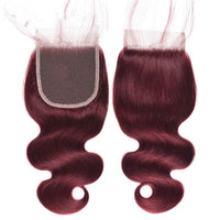 99j Wine Red Color Brazilian Body Wave Hair 3 Bundles With 4x4 Closure Human Hair - Perismoda Hair