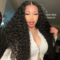 Perismoda 13x6 Lace Front Wigs Deep Wave Natural Black Human Hair 180% Density HD Lace Wigs Pre Plucked
