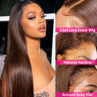 Perismoda color#4 Dark Brown Straight 13x4 Transparent Front Lace Wig