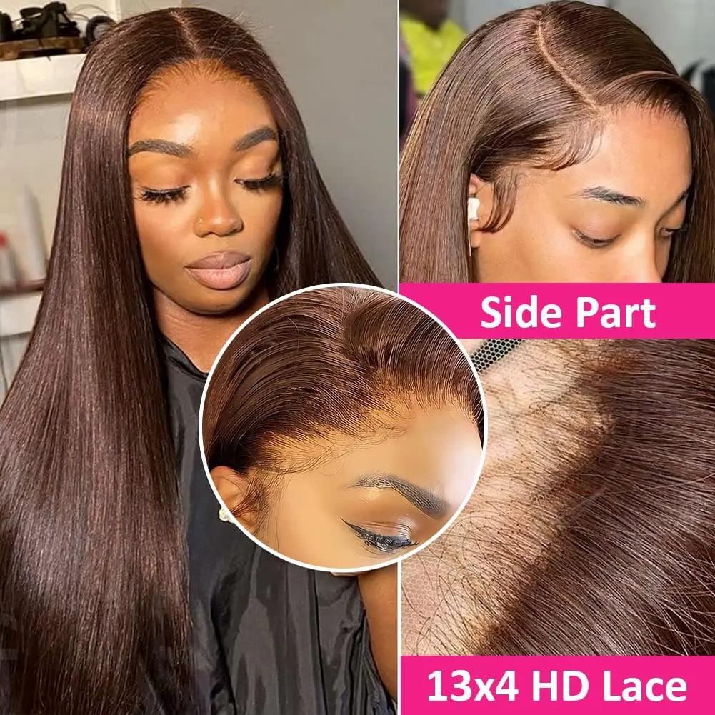 Perismoda color#4 Dark Brown Straight 13x4 Transparent Front Lace Wig