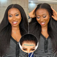 Perismoda Glueless Hairline Kinky Straight Invisi Strap Flexible Fit 360 Lace Front Glueless Wig With Bleached Knots