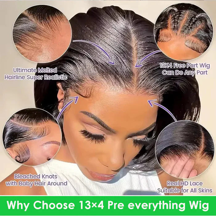 Perismoda Bob Wig 13x4 Bleached Knots Pre-Cut Lace Wig Human Hair