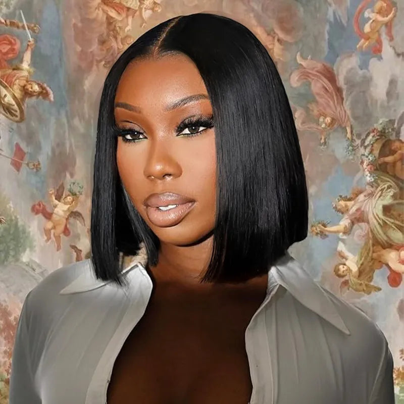 Perismoda Short Bob Straight Wig 13x4 Transparent Lace Front 100% Human Hair Bob Wigs