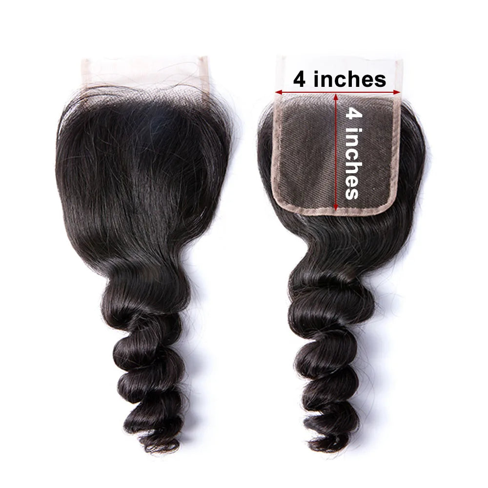 Loose Wave Bundles Brazilian Hair 3 Bundles with 4x4 Lace Closure