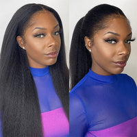 Perismoda Glueless Hairline Kinky Straight Invisi Strap Flexible Fit 360 Lace Front Glueless Wig With Bleached Knots