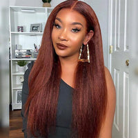 Perismoda Reddish Brown Kinky Straight 7x5 Invisible Knot Glueless Virgin Human Hair Wig