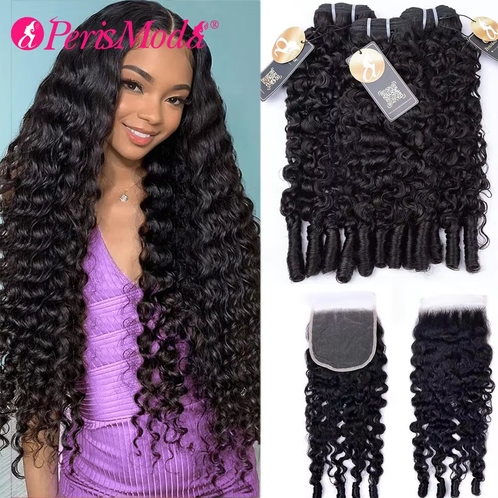 Perismoda Burmese Curly Hair 3 Bundles With 5x5 Lace Closure Brazilian Human Hair