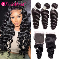 Loose Wave Bundles Brazilian Hair 3 Bundles with 4x4 Lace Closure