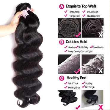 Perismoda Body Wave 3 Bundles With 4x4 Lace Closure Human Hair Extensions