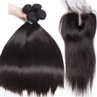 Brazilian Straight Hair 3 Bundles With 4x4 Lace Closure Wig