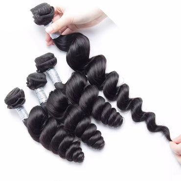 Loose Wave Bundles Brazilian Hair 3 Bundles with 4x4 Lace Closure