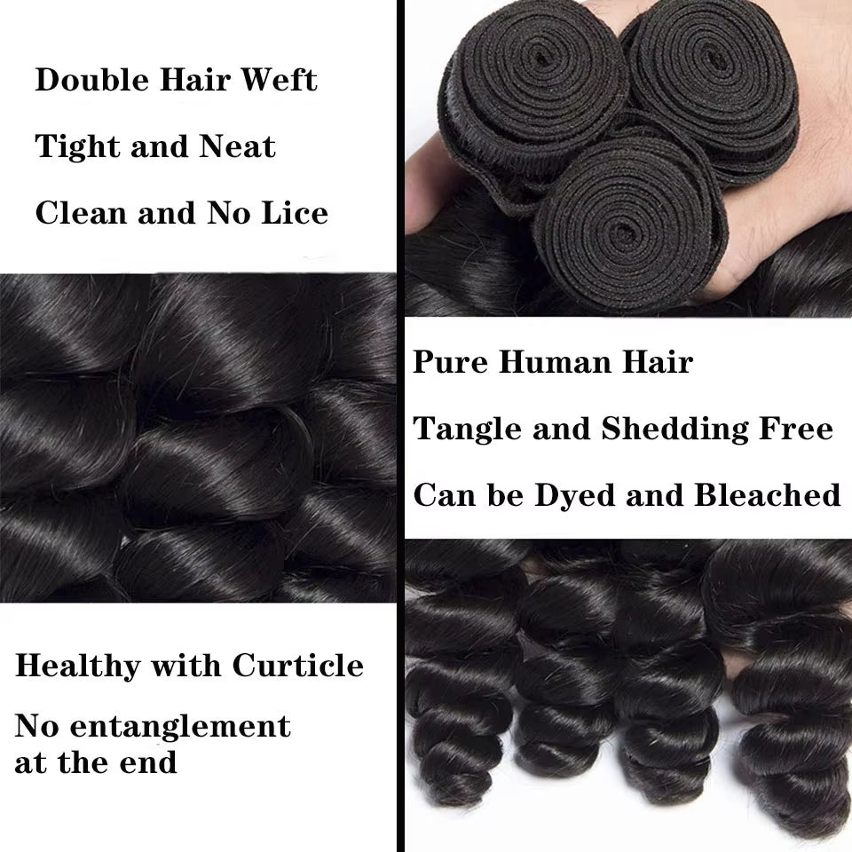 Loose Wave Bundles Brazilian Hair 3 Bundles with 4x4 Lace Closure