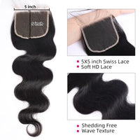 Perismoda Body Wave 3 Bundles With 4x4 Lace Closure Human Hair Extensions