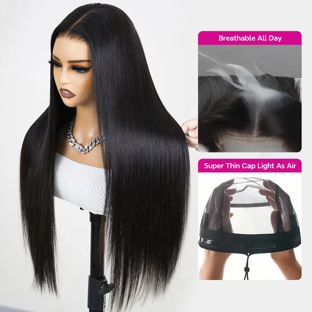 Ready Go Glueless Silky Straight 5X5 Lace Closure Human Hair Wigs Beginner Friendly