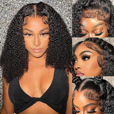 Perismoda 13x4 Lace Front Short Bob Wigs Curly Wave Human Hair Wig for Women