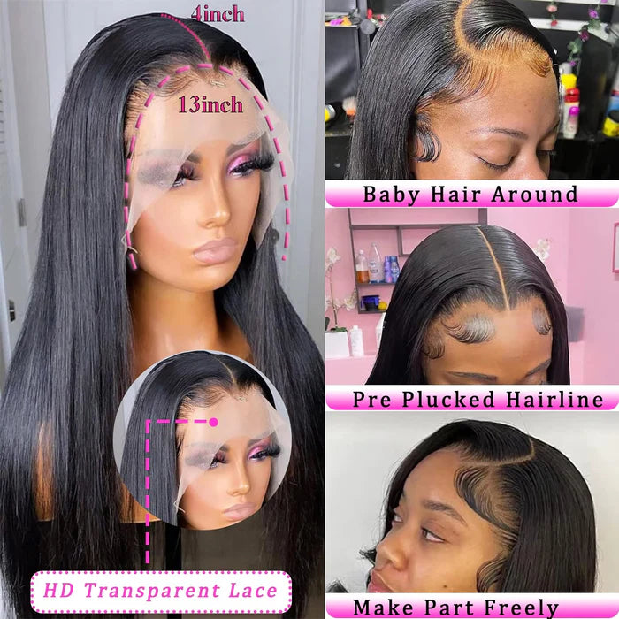 Perismoda 13x4 Lace Front Wigs Brazilian Straight Human Hair 180% Hair Density For Black Women