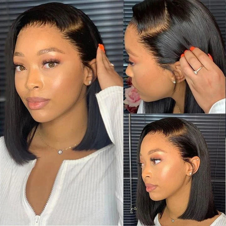 Perismoda 13x4 Lace Short Bob Wigs HD Transparent Straight Human Hair Wigs