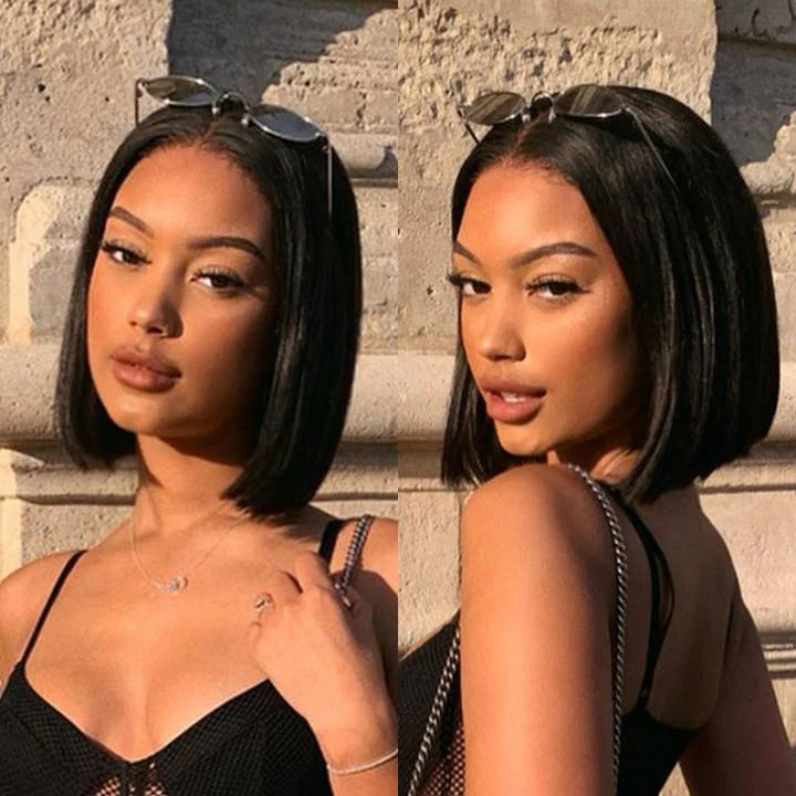 Perismoda 13x4 Lace Short Bob Wigs HD Transparent Straight Human Hair Wigs