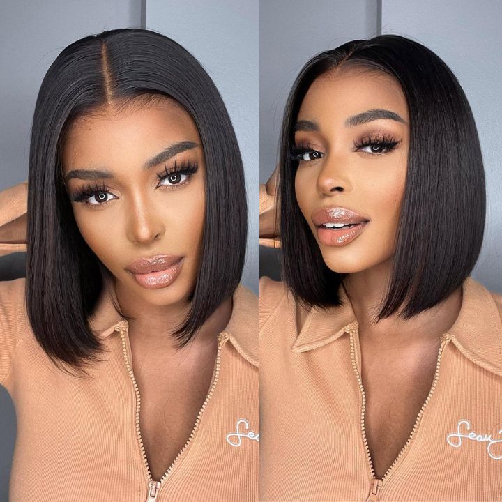 Perismoda 13x4 Lace Short Bob Wigs HD Transparent Straight Human Hair Wigs